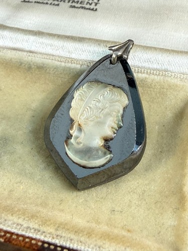Vintage hematite glass cameo - hematite,