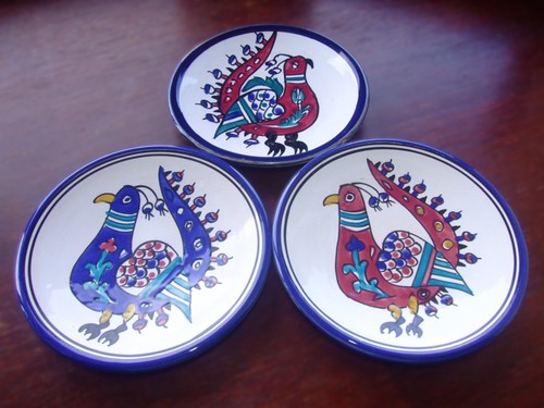 Three tunisian ceramic plates - tunisian,