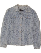 LUISA SPAGNOLI Womens Denim Jacket IT 42 Medium Blue Animal Print Cotton CS09