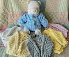 Hand Knitted Aran New Born Baby Cardigans In Lots Of Colours £9.99 +P&P
