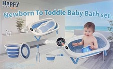 Blue Newborn To Toddler Collapsible Baby Bath Set Portable & Easy Storage 4 in 1