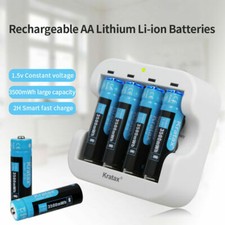 Kratax 1.5V Rechargeable Lithium AA Batteries 3500mWh 1500 Cycles & Charger LOT