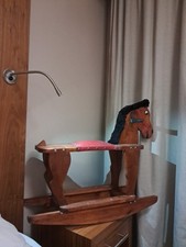 Vintage Wooden Rocking Horse, With Leather Seat 29 X 27 Inches