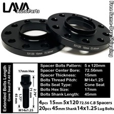 4PC 15MM THICK 5X120 72.56MM C.B WHEEL SPACER+20 14X1.25 BOLT FIT BMW MINI MODEL