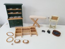 Dolls House Kitchen Dresser, Mangle, Iron & Board, Plates, Cat Bed