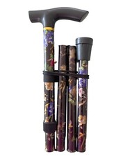 Pretty Flower Folding Walking Stick Height Adjustable (Black)