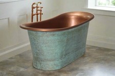 Antique Copper  Hand Hammered Verdi Green Blue Patina Outside And Copper Inside