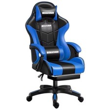 Boulevard Ergonomic Faux Leather Gaming Office Chair Black Blue Footrest
