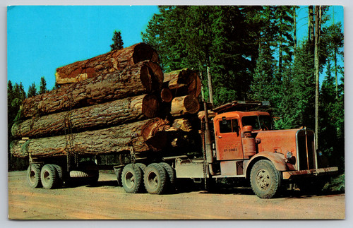 Big red truck carrying tree - red,