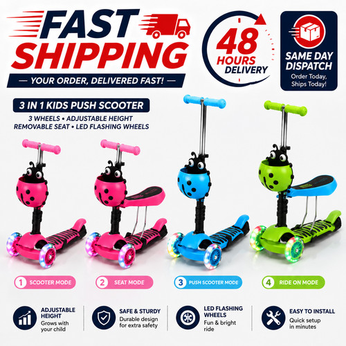 Kids push scooter with - 3, in