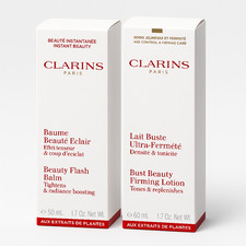 Clarins Beauty Flash Balm + Bust Beauty Firming Lotion Duo | 50 ml Each | New