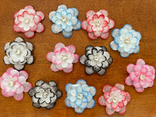 12pc UPICK Diamond Flower Fabric Applique / Embellishments Scrapbook Craft Bows
