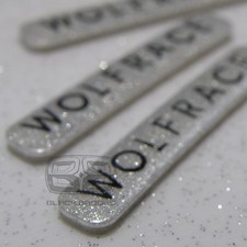 ALLOY WHEEL RIM LIP EDGE BADGES SET BADGE WOLFRACE SPARKLE SILVER STICKER 34mm