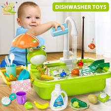 Children Kitchen Sink Toy Set Interactive Pretend Play Kids Dishwashing Playset