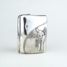 Rare Edwardian Novelty Solid Sterling Silver Cigarette Case Cricket. 1910.