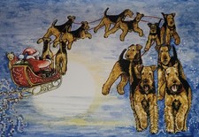 'Christmas Eve' Airedale Terrier Christmas Cards X 8 By Ann Curran Of Ragtail