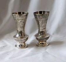 Pair of Silver Plated And Brass Engraved Posy Vases Made In India