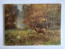 Antique Oil Painting Stag Autumn Forest Deer Reindeer Landscape Large ca 1920.