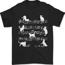 Cat Music Musical Notes Piano Guitar Mens T-Shirt 100% Cotton