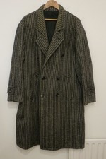 VINTAGE HARRODS ENGLISH COAT 46 DOUBLE BREASTED BLACK WHITE HERRINGBONE LONDON.