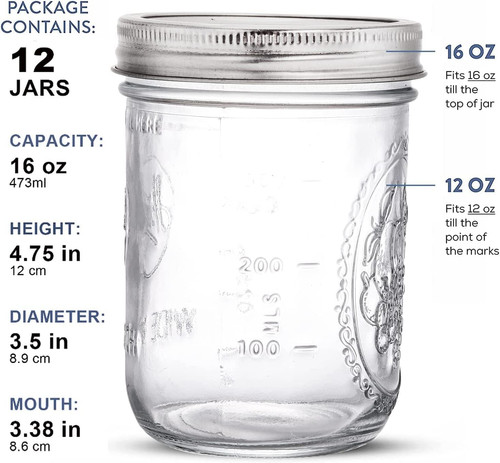 Pack 16oz mason jars - 12,