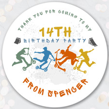 Stunt Scooter Personalised Birthday Party Stickers - Boys Kick Scooter Thank You