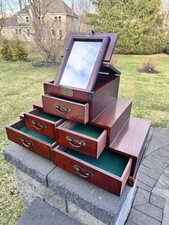 Vintage Oriental Asian Table Top Pyramid Apothecary Jewelry Box Trinket Cabinet