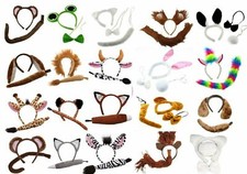 BOOK WEEK ANIMAL EARS BOW TAIL SET Fancy Dress Costume Halloween Kids Adults Kit