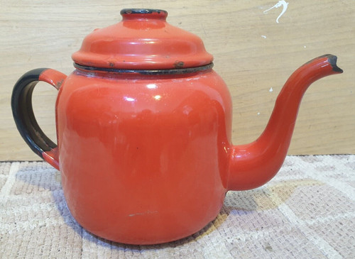 Enamel red teapot tea pot - teapot,