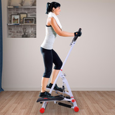Foldable Stepper Adjustable Step Machine w/ Handlebar LCD Display, Red HOMCOM