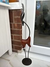 Vintage Giraffe With Horns Metal & Wood Ornament Sculpture H 62 X Base 12cm