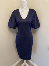 New Joanna Hope Women's Black/Blue Glitter Look Puff Sleeve Dress, UK Size 10