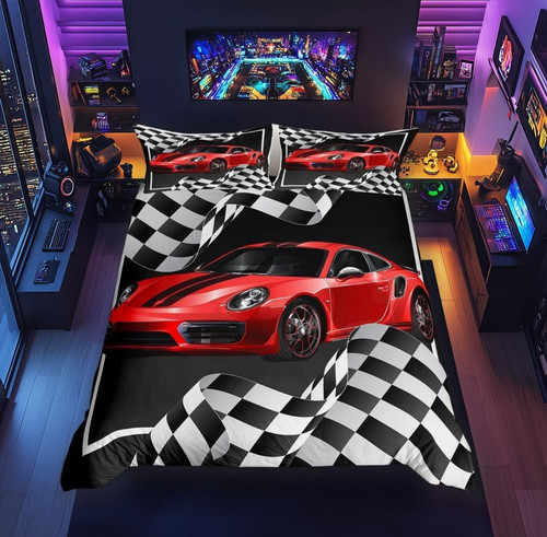 Red race car duvet cover - duvet,