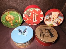 VINTAGE - Set of 6 - Christmas Holiday Round Cookie/Cake Tins - Various Brands