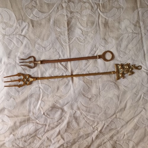 Two brass toasting forks - two,