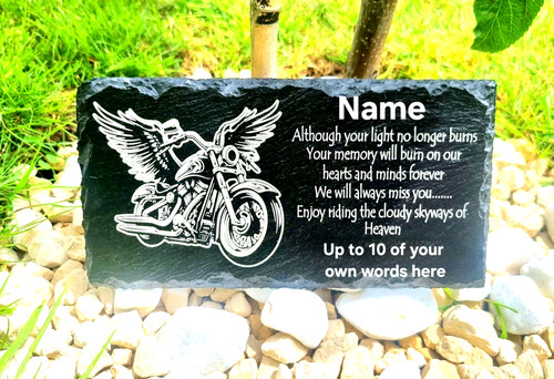 Biker memorial motorbike - biker, slate