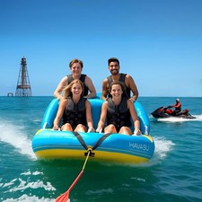 1-4 Person Towable Tube for Boat Jet Ski Inflatable Raft w/ Pump, Rope 510lb Cap