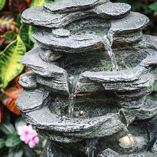 Rock Fall Solar Water Feature Outdoor Garden LED Fountain Cascading Waterfall UK