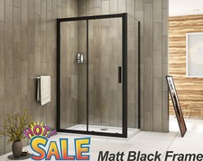 Black Frame Sliding Shower Enclosure Door Cubicle SidePanel&Tray&Waste NANOGlass