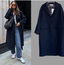 Zara Zw Collection Wool Blend Oversize Coat Navy Blue Size M/L Ref 7522/271