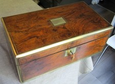 Antique 1880s Walnut Wood Wooden Writing Slope Box 3 Secret Drawers 2 Inkwells