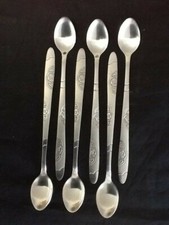 6 Iced Tea Spoons Set of Six Stainless Steel Long Handle Milk Shakes 7.5" Desert
