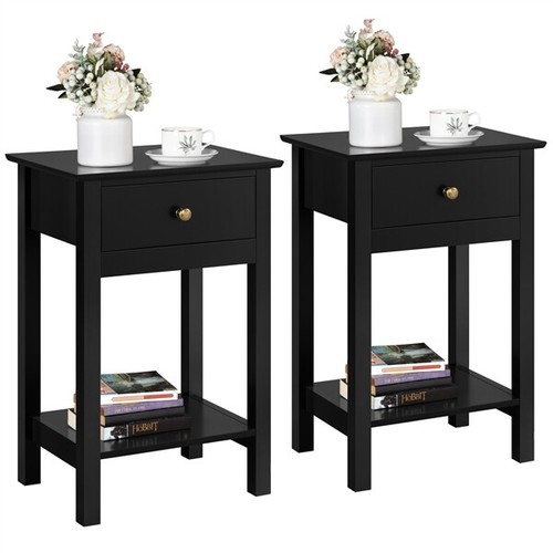 Black bedside table 2pcs - black,