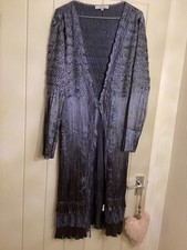 CHESCA DENIM BLUE CRINKLE/LACE JACKET SIZE 1
