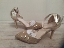 Gold Half Moon Contrasted Heeled Sling Back Shoes Size 3 New in Box