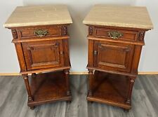 French Antique Marble Top Bedside Tables Cabinets Vintage Pair Nightstands -3462