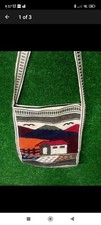 Woven Wool Boho Hippie  Vintage 1980s Tote Landscape Patterned Shoulder Bag