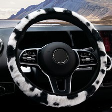 Car Steering Wheel Cover Protector Winter Warm Milk Cow Print Pattern Women Auto
