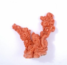 Vintage Chinese Red Coral Carved Carving Old Sage Figure Figurine Original Box