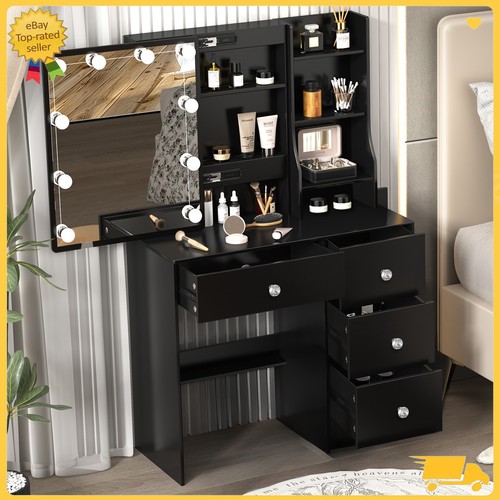 Black makeup desk with sliding - desk,